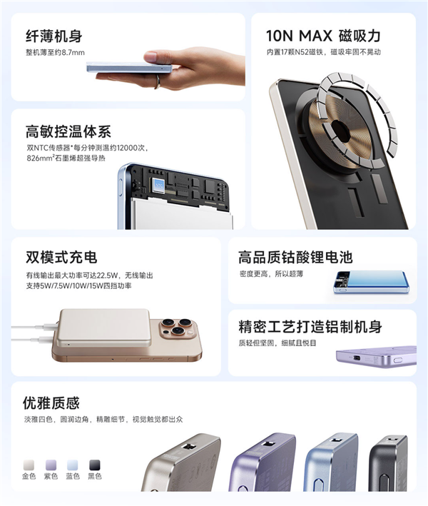169元 铝制外壳！小米磁吸超薄充电宝5000mAh 7.5W发布