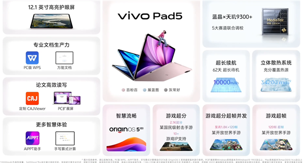 首发2399元起 vivo Pad5发布：12.1英寸护眼屏 天玑9300+